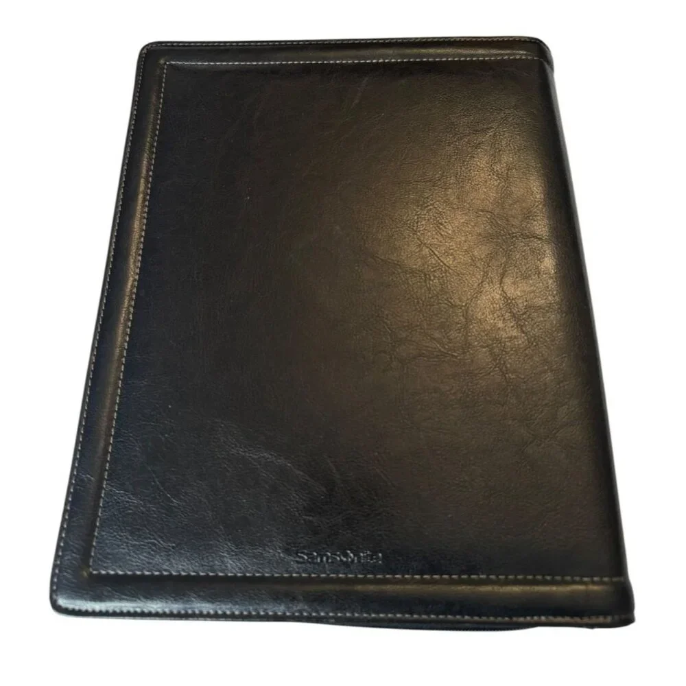 Samsonite Black Leather iPad Folio Organizer With Zipper Closure & Document Pock